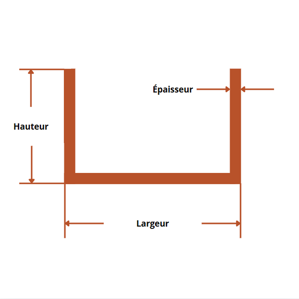 Profiles constructions aluminium forme upn 25x25x2 mm 6060 schema