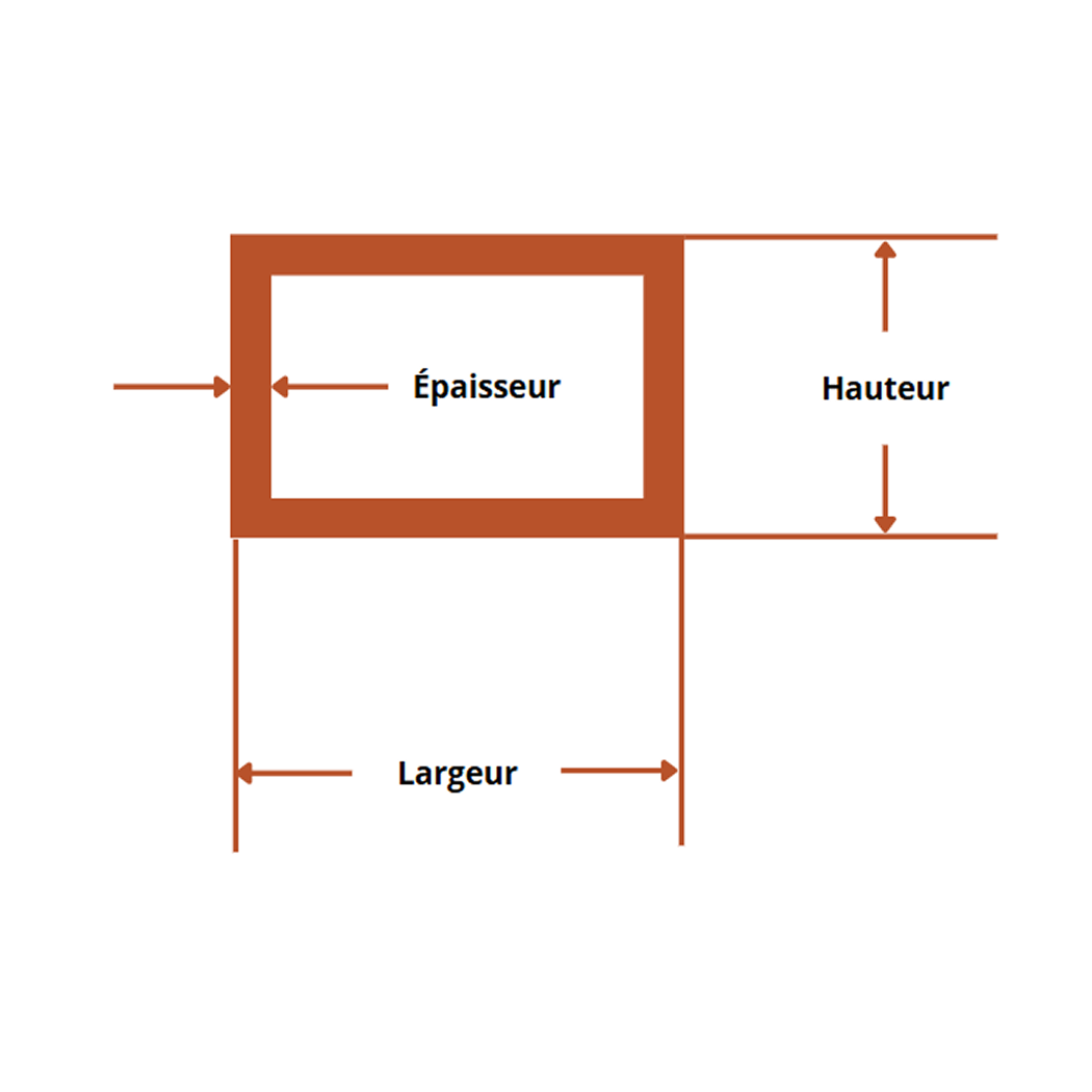 Tube inox laminé rectangle 50x25x2 mm 304L - Acier Détail Découpe